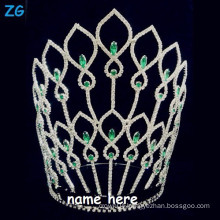 Gorgeous greencrystal large national pageant crowns, crystal customized bridal crown, name tiaras